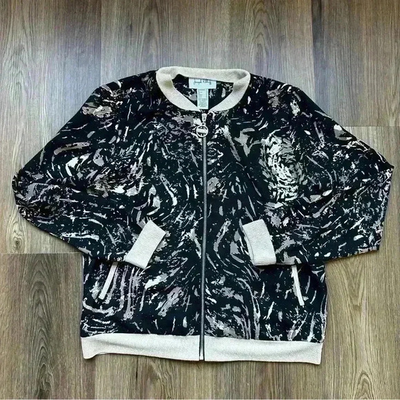 Joseph Ribkoff Womens 6 Metallic Leopard Jacket Black Gold Zip Artsy Glam $249 - Picture 1 of 8